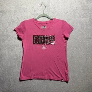 New Era Girl's Pink Chicago CUBS Sequin T-Shirt Size 10/12 Youth MLB